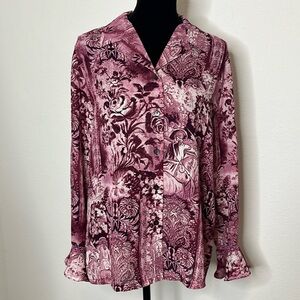 Sag Harbor size 14 burgundy long sleeve button up top